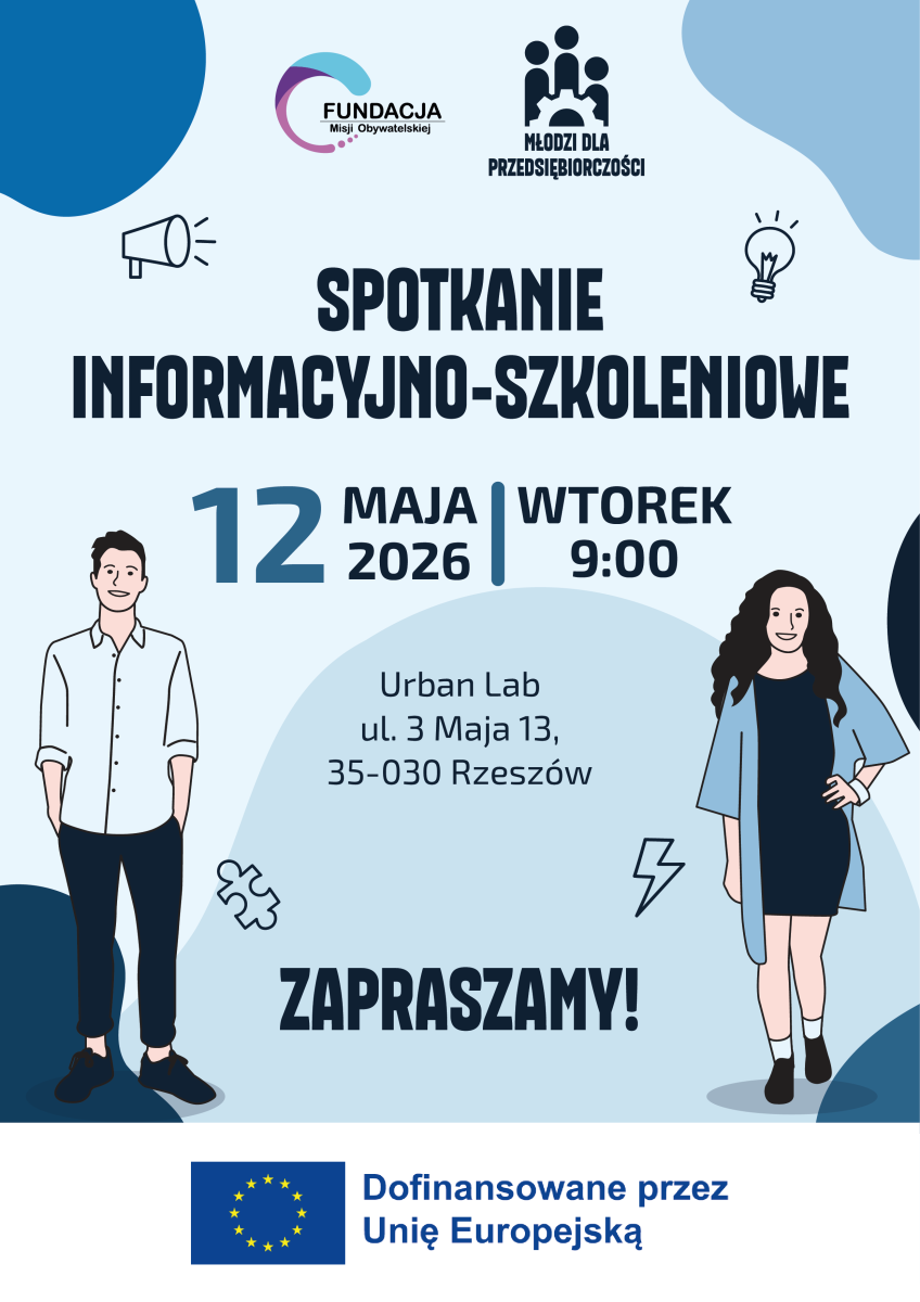plakat promujący Młodzi dla Przedsiębiorczości ? -  spotkanie informacyjno-szkoleniowe w Rzeszowie