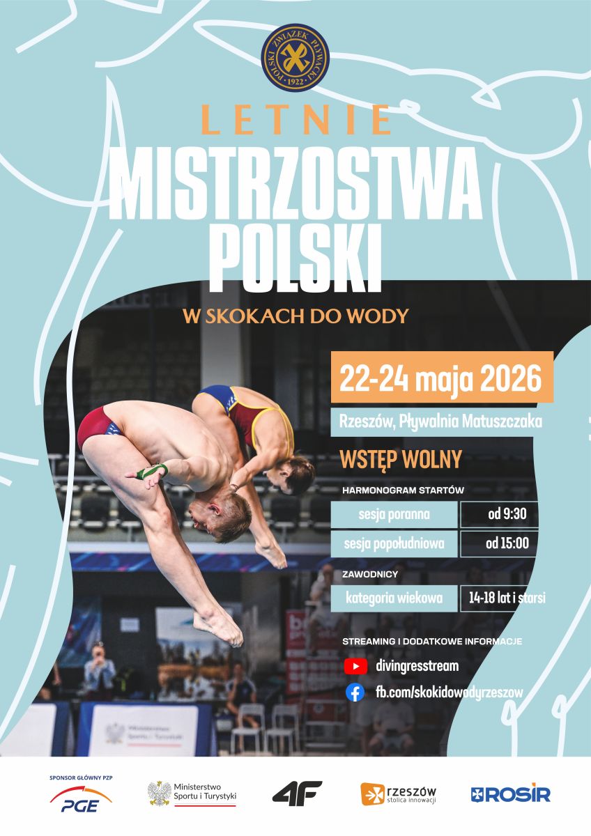 Plakat promujący Letnie Mistrzostwa Polski w skokach do wody