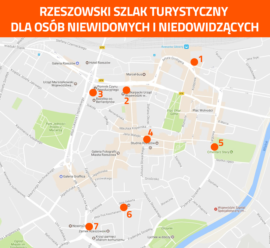 Mapka szlaku turystycznego dl niewidomych i niedosłyszących